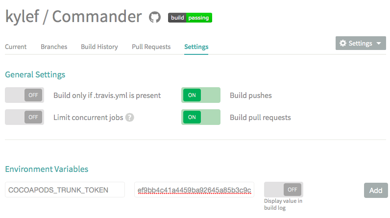 Travis CI environmental variables